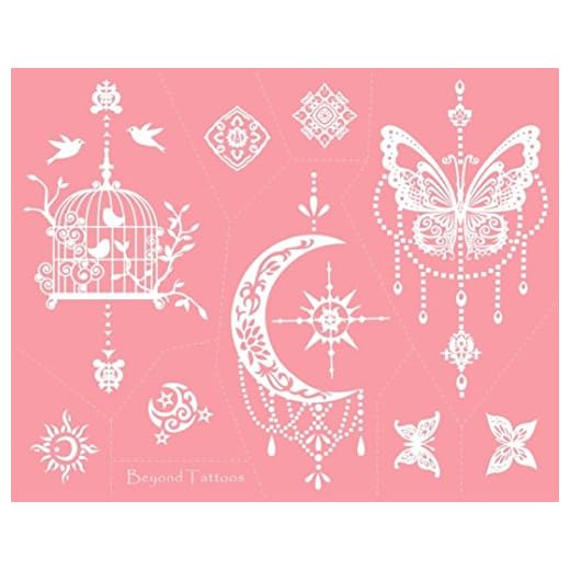 BeyondTattoos Plantilla de tatuaje de luna mariposa jaula de pájaros, plantilla de tatuaje para dedos mano y cuerpo pintura MS-04