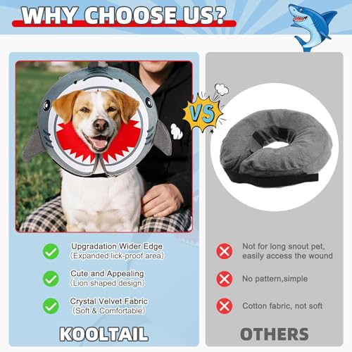Image of KOOLTAIL Inflatable Dog Cone Collar, Soft Donut E Collar for Dogs After Surgery to Stop Licking Enhanced Alternative, Blow Up Pet Neck Pillow Recovery Adjustable Cone for Dog Cat, Upgrade Size,Shark L