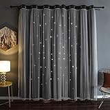 Kinryb Grey 52W x 63L Curtain Hollow-Out Stars Curtains for Kids Girls Bedroom Living Room Double La