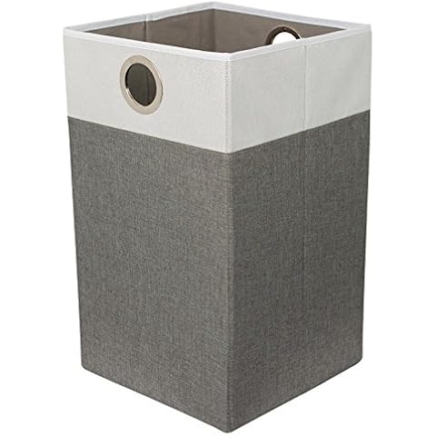 BirdRock Home Folding Cloth Laundry Bin with Handles | Dirty Clothes Sorter | Easy Storage | Collapsible (Gray & White) Cover