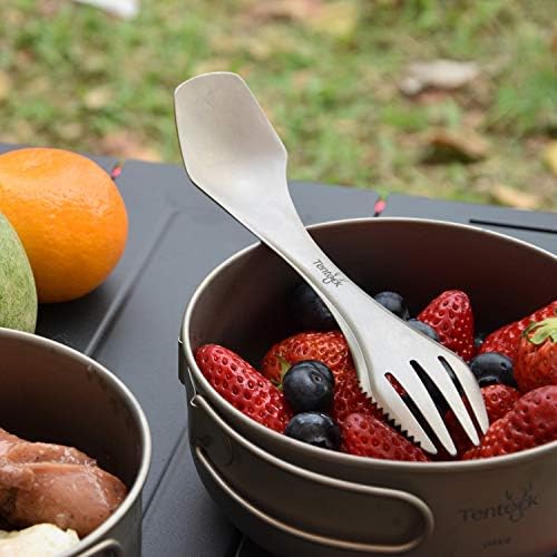 Tentock 3-in-1 Titanium Cutlery Spoon & Fork & Knife Multifunctional Eating Utensils Combo Portable Camping Flatware Durable Rustproof Backpacking Tableware for Picnic Hiking Travel