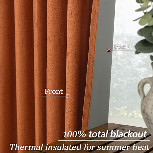 Image of KOUFALL Burnt Orange Blackout Curtains for Living Room,Linen Fall Decorative Boho Colorful Mid Century Modern Retro Curtains 84 Inch Length Long 2 Panels Set