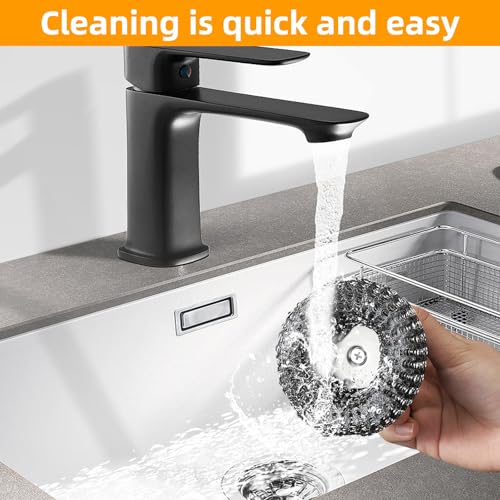 Image of 2Pcs Heavy Duty Stainless Steel Dish Brush with Handle - Kitchen Scrub Brush for Dishes, Pans, Cooktops - 3 Replacement Pads Included