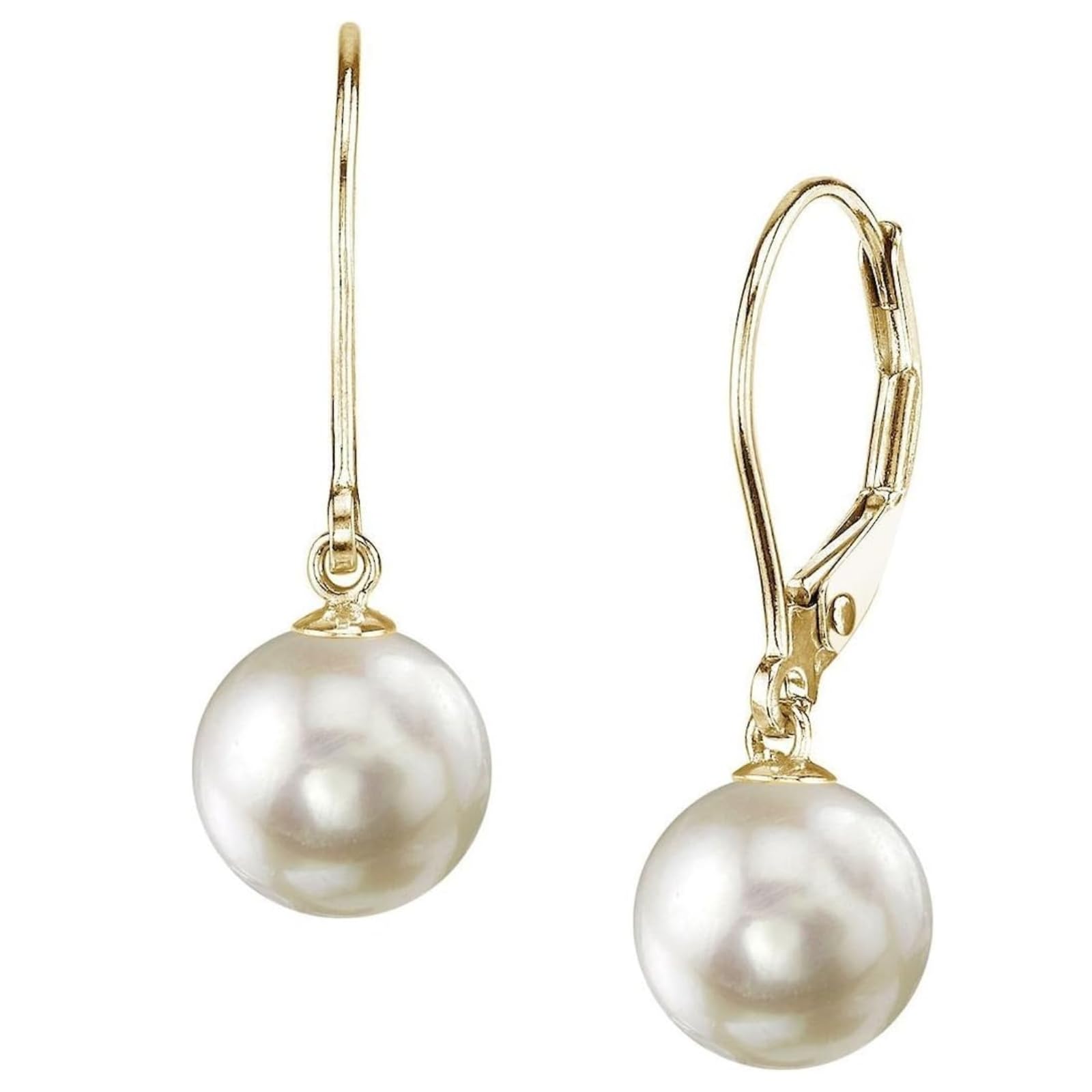 The Pearl SourceWhite Japanese Akoya Real Pearl Earrings for Women - 14k Gold Leverback Earrings | Earrings with Genuine Cultured Pearls Pearl Gifts for Christmas, Holidays and Anniversary