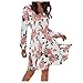Produktbild QPXZ Damen Kleid Maxikleider Mode Frauen Kleid V-Ausschnitt Laterne Ärmel Blumendruck Rüschen Offene Gabel Weiblich Herbst Winter Casual-White_L