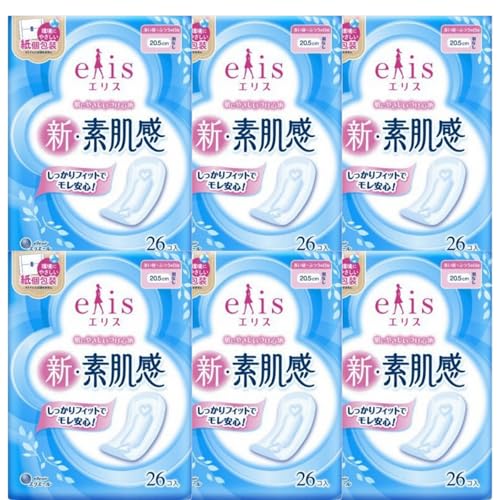 【Amazon.co.jp限定】エリス 新素肌感 (ふつう~多い日の昼用) 羽なし 26枚×6個パック【まとめ買い】