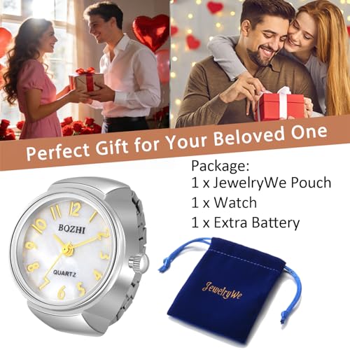 Image of JewelryWe Finger Watch for Women - Stretchy Elastic Band Round Simple Dial Quartz Ring Watches for Daily and Office