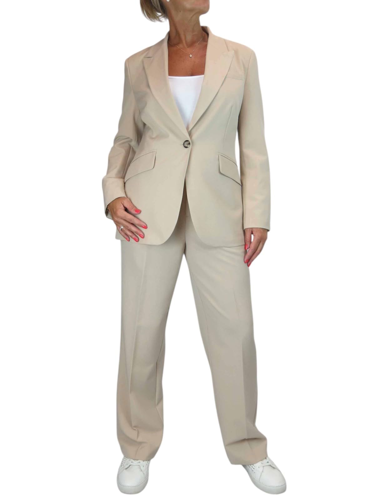 Paulo Due Women's Beige 2 Piece Trouser Suit Fully Lined Blazer Formal Jacket And Trouser Suit For Office, Business - 8-20 (18)