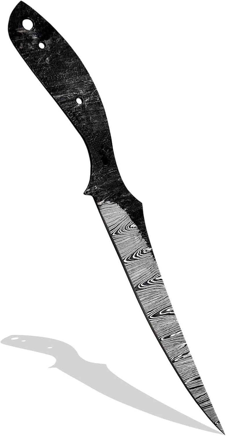 Custom Hand Forged Damascus Steel Blank Blade Fillet Knife Fisherman's Filet Fishing Knife Blade Damascus Blade Billet Handmade Knife Making Supply (FB-01)