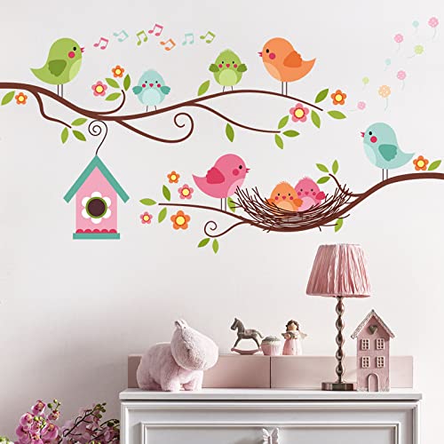 Maydahui Lovely Robin Bird On Tree Branch Wall Decal (23*43 Inch) Cartoon Singing Bird With Flower Wall Vinyl Stickers Removable Peel And Stick Art Murals For Baby Kids Bedroom Classroom Nursery Decor #TOP4