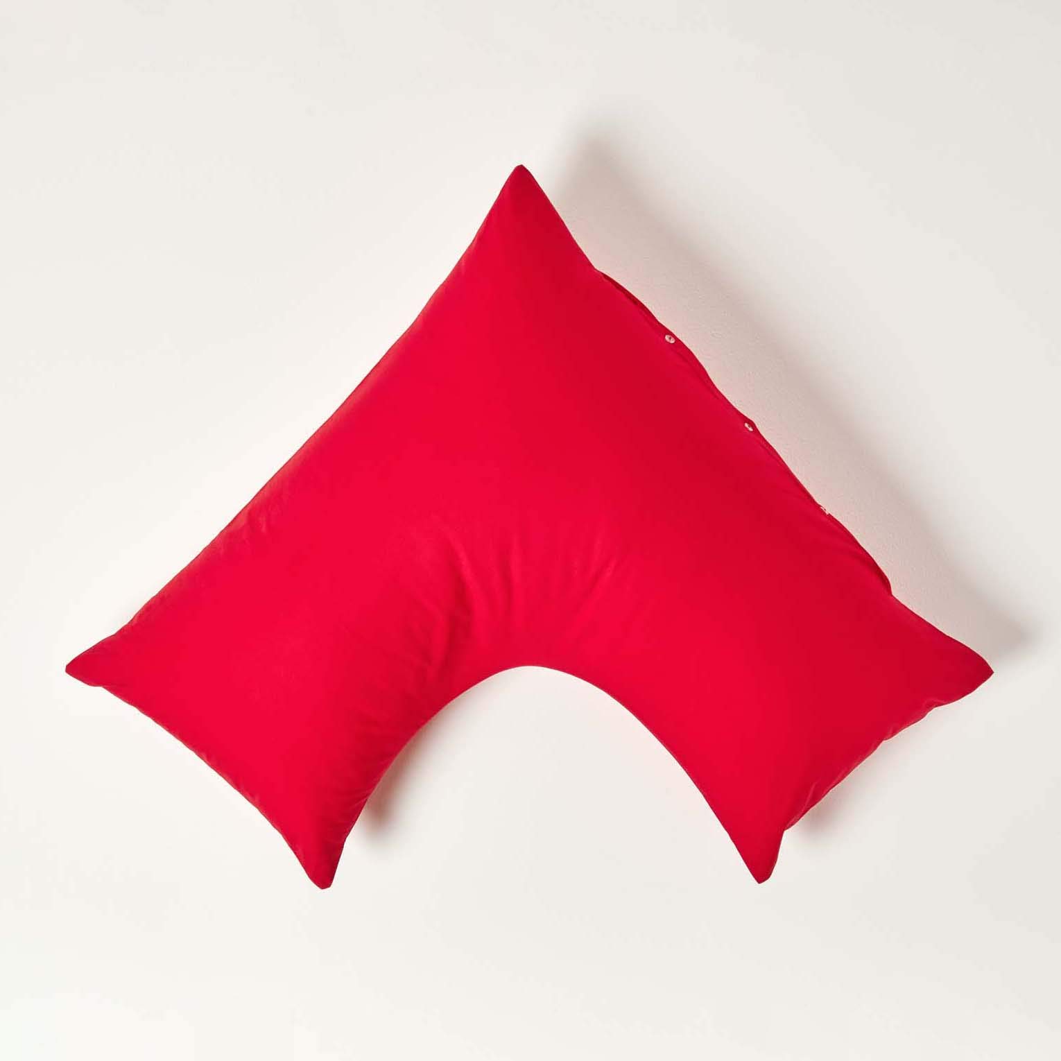 Homescapes Red Pure Egyptian Cotton V-Shape Pillowcase 200 Tc 400 Thread Count Percale Equivalent Pillow Case For Nursing Pregnancy And Elderly