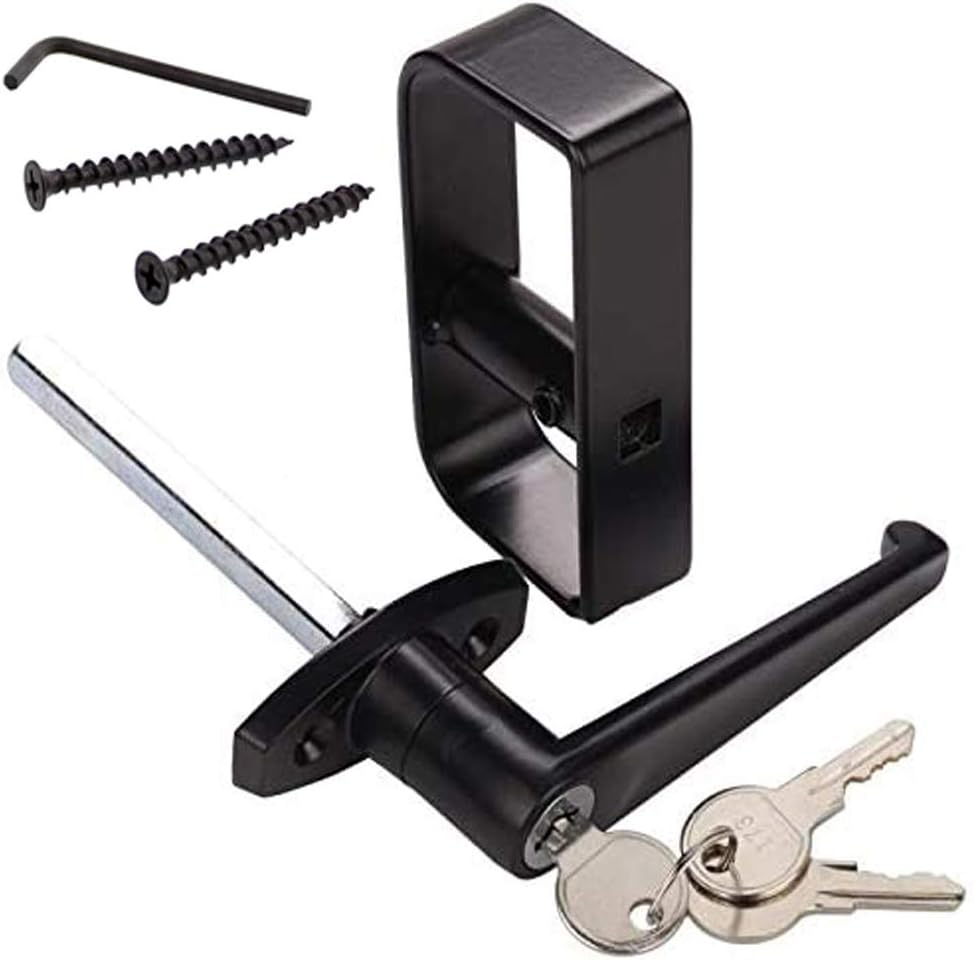 HauSun Shed Door Handle Lock Set 4-1/2" L Handle with 2 Keys and 2 Screws, 4-1/2" Stem for Shed, Gate, Barn, Garage, Playhouse, Chicken Coop Door Lock and More, Black (L Handle)