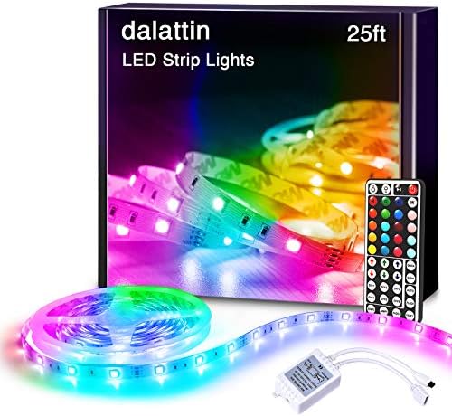 dalattin Led Lights for Bedroom 25ft RGB 5050 Led Strip Lights Color Changing Kit with 44 Keys Remote Controller and 12V Power Supply Led Light Strips Indoor Decoration