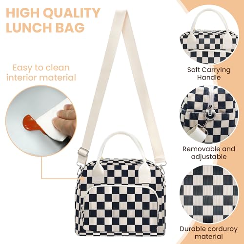 RLGPBON Lunch Bag Girls and Woman Corduroy Insulated Lunch Box for Kids Adult Cute Lunch Bag Lager Cooler Teen Girls Lunch Tote Bags for Work Picnic — view 3