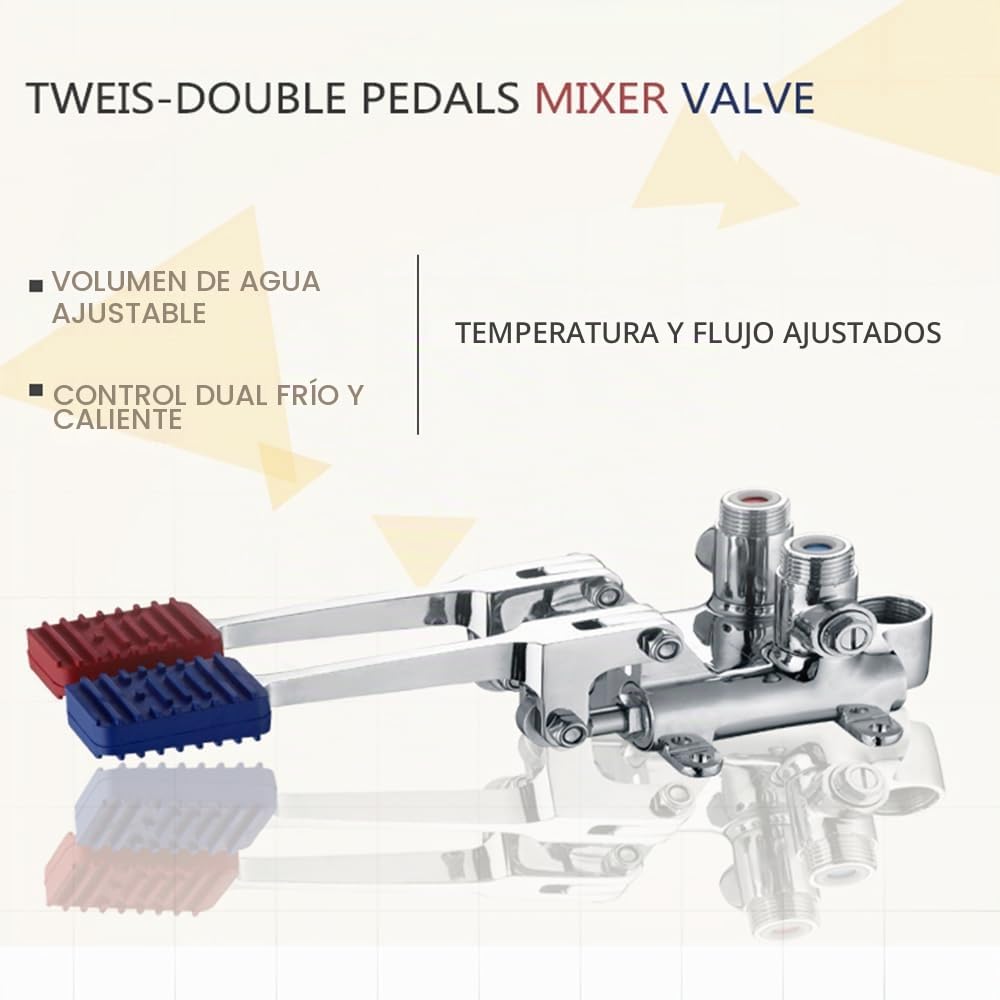 Grifo Pedal Doble Mezclador,Grifo Accionable con Pie,con 2 Palancas y dos Aguas,regulable mediante la presión del grifo pedal,para Fregaderos Industriales de Hostelería,cocinas industriales y lavabos