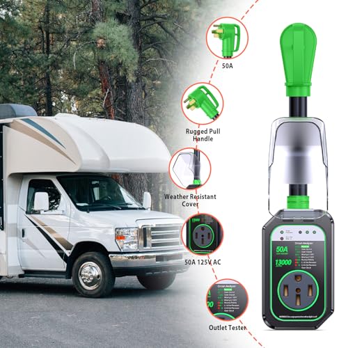 Image of GEARGO 50 Amp RV Surge Protector, 𝟐𝟎𝟐𝟔 𝐍𝐄𝐖 Auto Shutoff IP68 50 Amp RV Surge Protector, High-Energy Protection & Temperature Control, Full Circuit Analyzer for Travel Trailers