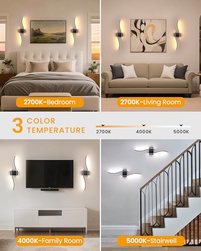 Image of NIORSUN 27.6 Inch Battery Operated Wall Sconce Set of 2, Black Modern Rechargeable Wall Lights with Remote, 3CCT Dimmable Wireless Wall Lamp for Living Room Bedroom Hallway