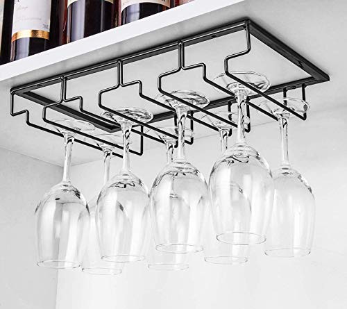 Matilodi Wine Glass Rack - Under Cabinet Stemware Wine Glass Holder - Wine Glasses Storage Hanger Metal Organizer For Cabinet Kitchen Bar (Black, 4 Rows 1 Pack) #TOP5