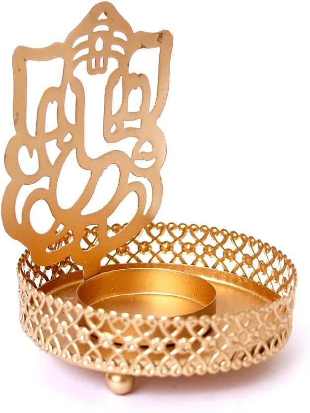 Indian Art & Crafts | Decorative Lord Ganesh/Ganesha Shadow Tea Light, Lamp, Holder for Diwali, Home Decor/Table Diya, PujaShadow Diwali | Free Tealight Candles with Shadowdiya