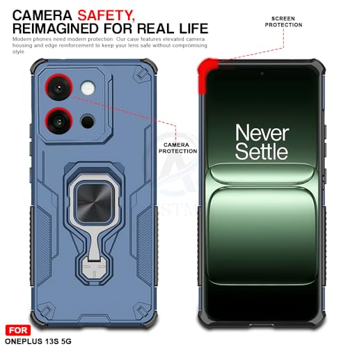 Image of AESTMO Armor Back Cover for OnePlus 13S 5G | Ring Holder & Kickstand & Camera Protection in-Built | 360 Degree Protection Back Case Cover (Blue)