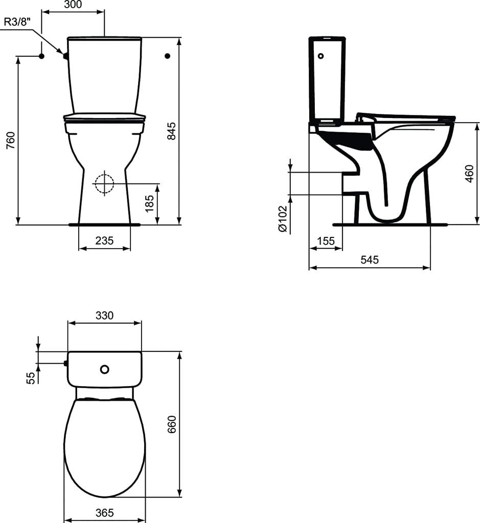 Ideal Standard Tirso plus Pack WC à poser Blanc, Cuvette Surélevée Sans Bride Rim LS, Abattant Frein de Chute, Réservoir fin, Chasse 3/6L, Sortie horizontale, Kit fixations fourni, R033701