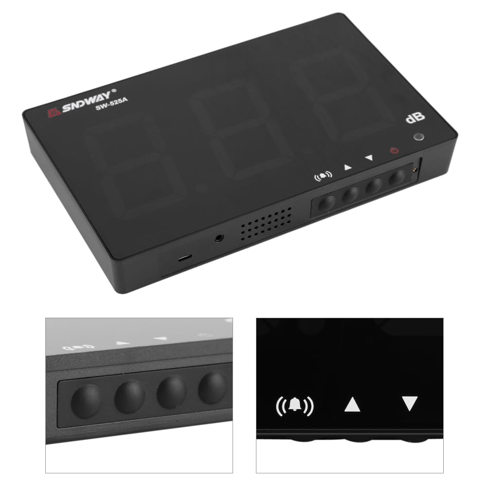 Lazmin Medidor de Nivel de Sonido LCD de 9.6 Pulgadas, medidor Digital de decibelios Medición de Ruido de Audio 30-130dB, medidor de monitoreo de decibelios con Alarma