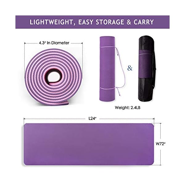 Yoga Mat Non Slip Textured Surface Eco Friendly Yoga Matt with Carrying Strap, Thick Exercise & Workout Mat for Yoga, Pilates and Fitness,purple/pink(72"x 24"x 6mm)