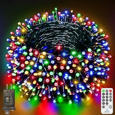 394FT 1000 LED Christmas Lights Outdoor String Lights 8 Modes & Timer Fairy Lights Plug in Waterproof LED String Lights for Xmas Yard Tree Patio Wedding Holiday Party Decorations (Multicolor)