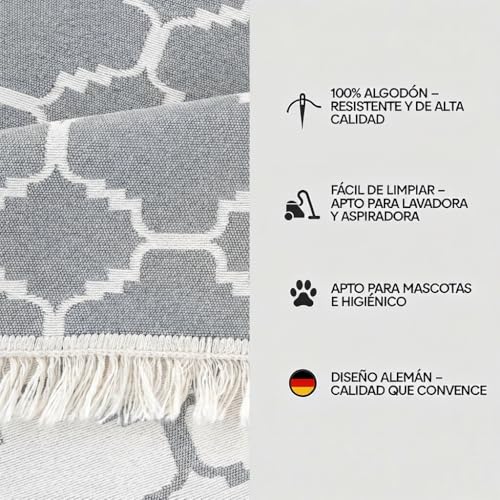 Alfombra de Pasillo Antidesgaste Boho Kelim Gris Blanco 80x150 7