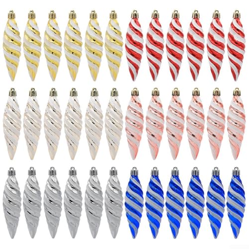 Oceanialend KB25J0W8KEP9C8860950 6Pcs Christmas Finish Finial Drop Ornament Plastic Spiral Ball Ornaments thumb #4