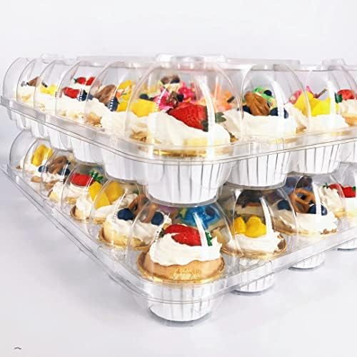 YKDFUN BPA FREE Plastic Disposable stackable Standard 24 Cupcake Holder Carrier - Clear Tall dome for Tall Frosting Decoration - Valentine's Day cupcakes, Travel Holder, Regular Muffins - Set of 10