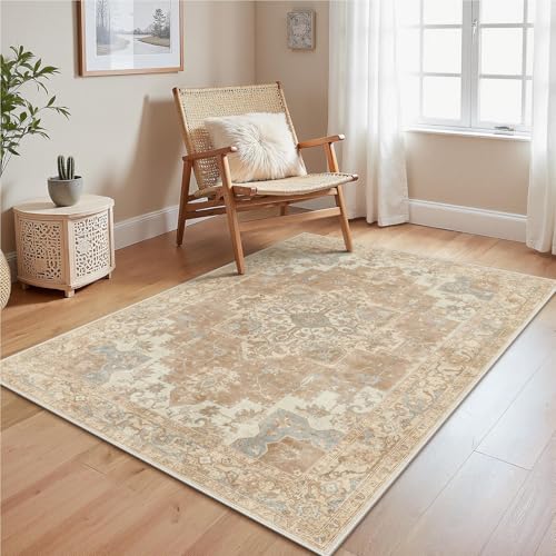 GENIMO Tapis Vintage pour Salon 120x170 cm, Lavables avec Dos Antidérapant, à Poils Courts pour...