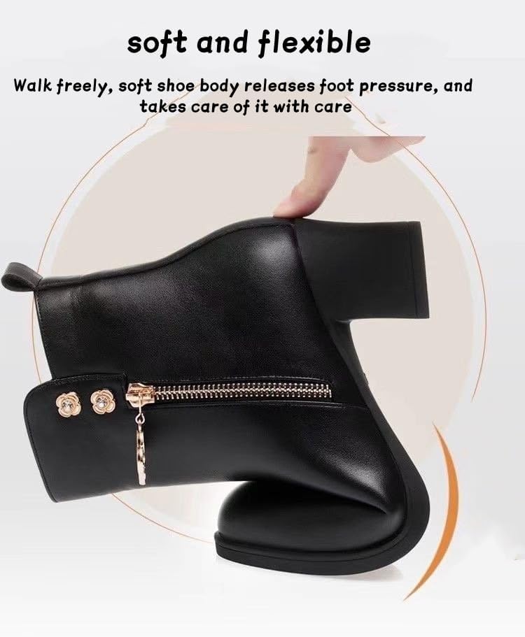 Women's Metal Buckle Genuine Leather Wool Orthopedic Boots, Winter Warm Non Slip Side Zipper Waterproof Ankle Boots - Image 3