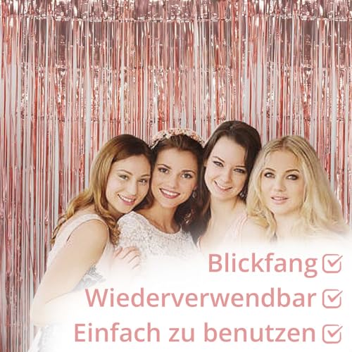 Silvester Lametta Vorhang Rosegold, Folie Fransen Vorhang Schimmer, Metallic Tinsel Vorhange Hintergrund Fringe Glitzervorhänge Fransenvorhang Metallfolie fur Party Deko Geburtstagsdeko -2stk-
