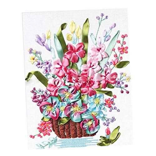 freneci Beginners Silk Ribbon Embroidery Kit 3D Flower Bouquet DIY Work Wedding Gift