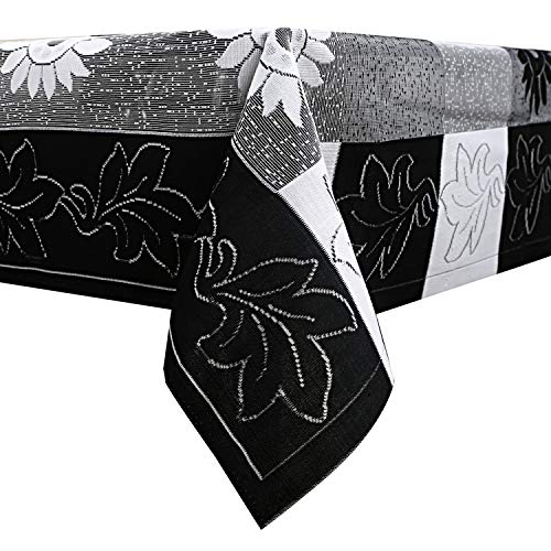 Image of Kuber Industries CTKTC05161 Floral Cotton 6 Seater Dining Table Cover (Black)