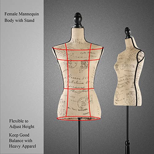 Female Mannequin Adjustable Dress Form-Large Torso Tripod Stand Display，100% Handmade Soft Stretchy，High Density Foam Portable Display Mannequin, For Sewing Dressmaker Jewelry Display(Brown) #TOP3