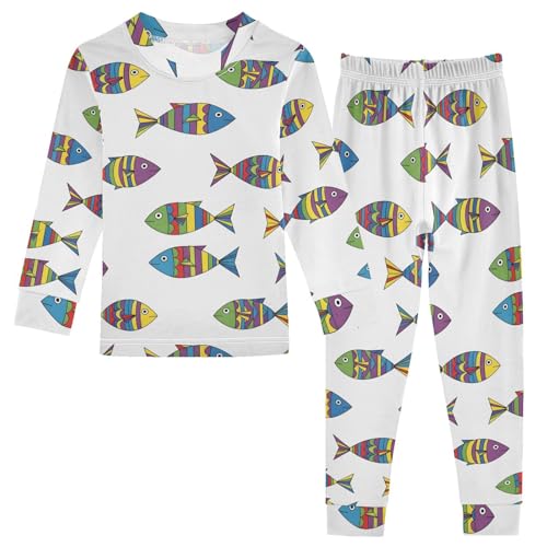 Pajama Sets Long Sleeve Colorful Fish Pattern Design Soft Comfy Sleepwear 2 Piece PJS 3-8T