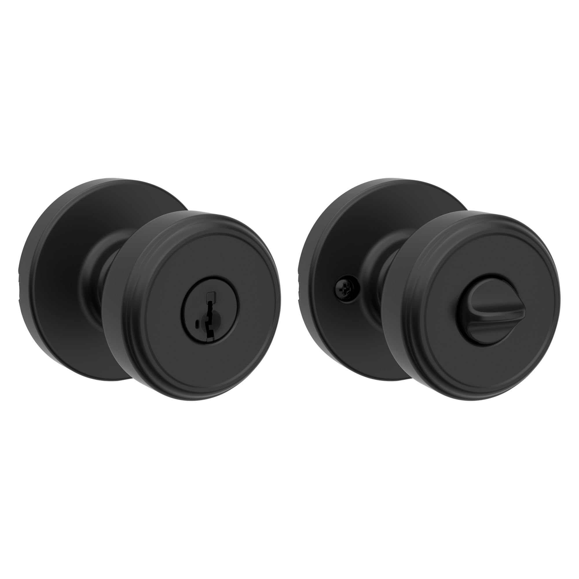 Kwikset Maven Front Door Knob with Lock and Key, SmartKey, Matte Black
