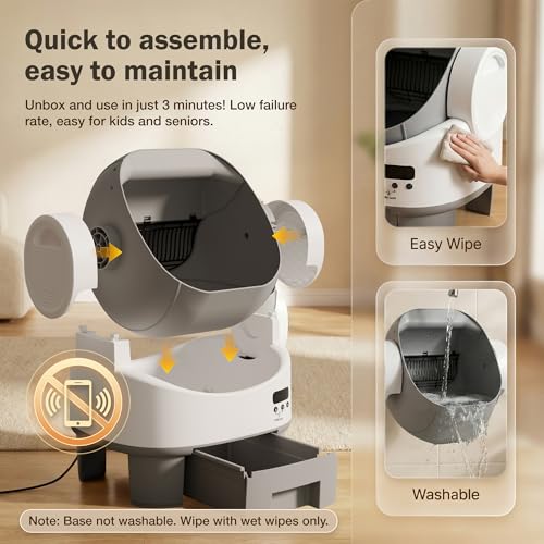 WARCAT Self-Cleaning Cat Litter Box, Open-Top Automatic Litter Box with Child Lock, 10L Large Capacity Waste Drawer, No APP Required, Includes Garbage Bags & Cleaning Mat (Gray & White) - Image 7