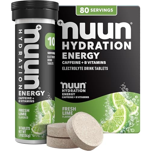 Image of Nuun Energy Caffeine + B Vitamins, Electrolyte Hydration Tablets with Caffeine from Green Tea Extract, Magnesium & 4 Other Electrolytes, Gluten Free, Vegan, Fresh Lime, 8 Pack (80 Servings Total)