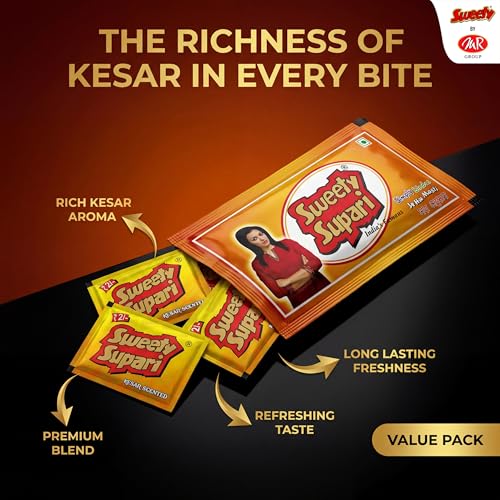 Image of Sweety Supari Kesar Scented | Premium Saffron Flavoured Betel Nut Mouth Freshener | Meethi Supari | Pack of 35 Sachets