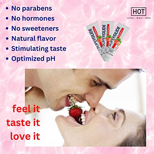 Hot Superglide Edible Lubricant Water Based Lube - Edible Lubricant Sex Gel For Couples - Strawberry Flavored Lube For Oral Play Edible, Vegan, Paraben Free, Hypoallergenic Formula, 75 Ml, 2.5 Fl Oz #TOP2