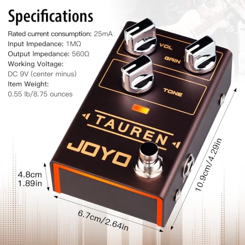 Image of JOYO Overdrive Guitar Pedal, Transparent Overdrive /Touch-Sensitive /Clean Boost to Warm Drive, Ambient LED with Bypass (Tauren R-01)