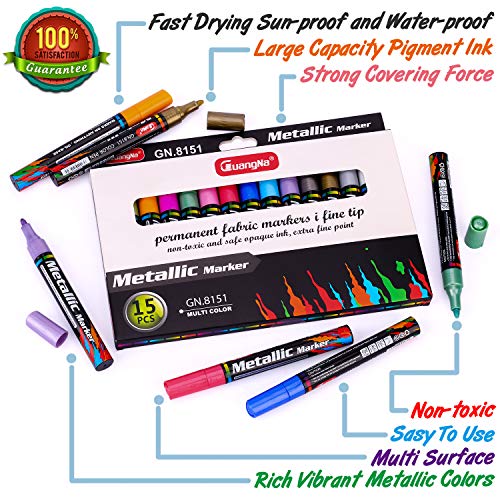 MISULOVE Metallic Markers Pen, for Art Rock Painting, DIY Crafts, Fabric, Glass, Ceramic, Permanent Oil Paint Marker Pens, Christmas Gift, Pumpkin Painting Kit for Kids, 15 Colors/Set