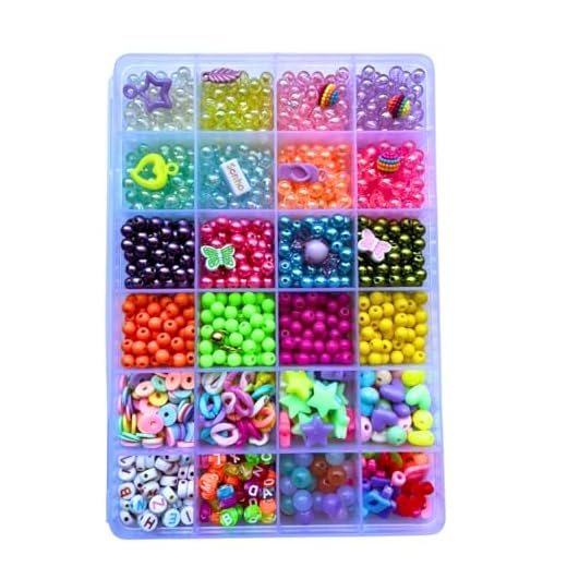 Kit de Miçangas Estojo Grande p/fazer Pulseiras Bola Sabão 1750 pçs Coloridas com Rolo de Silicone 10m