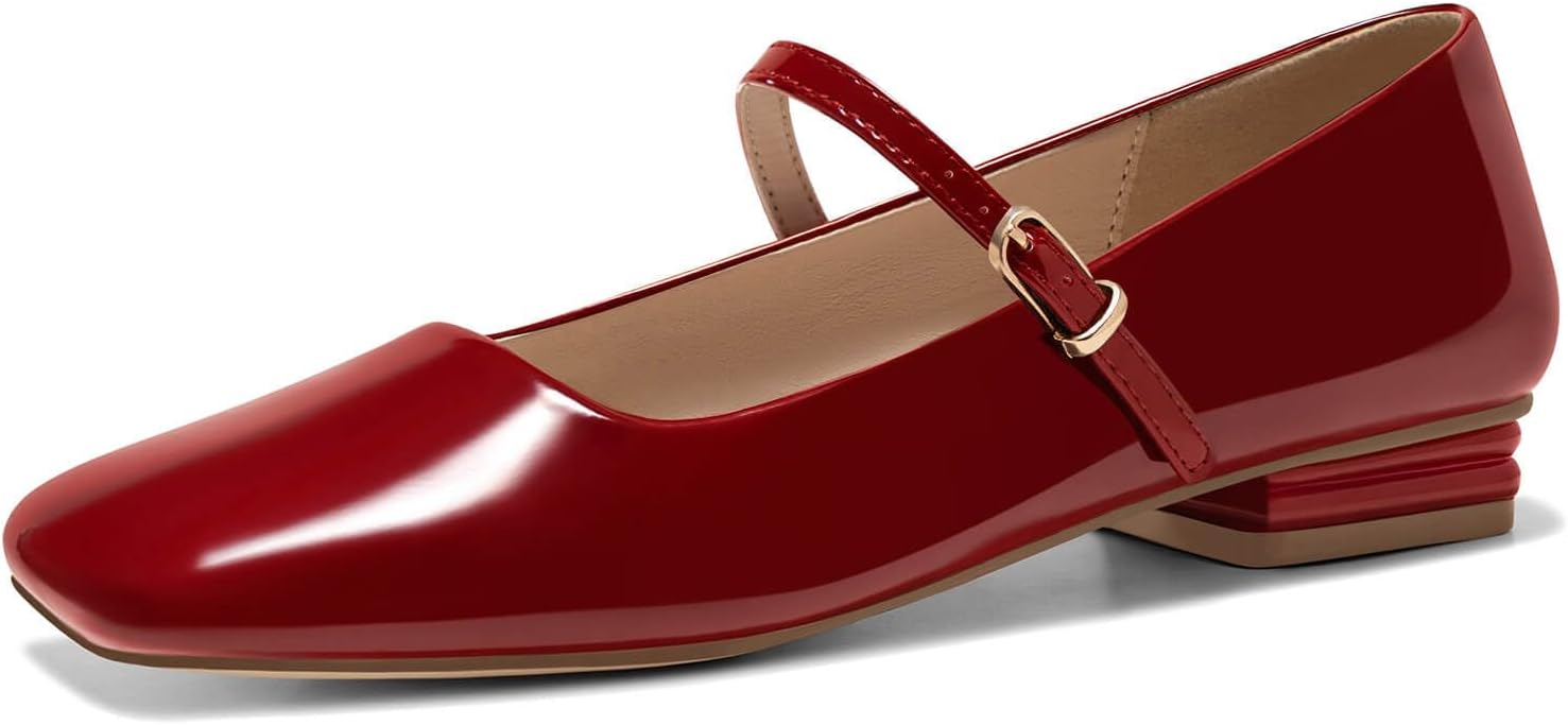 Coutgo Women's Mary Jane Flats Closed Square Toe Ballet Flat Dressy Comfortable Slip on Shoes