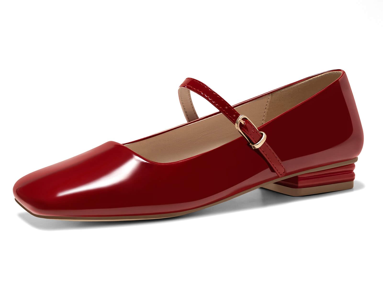 Coutgo Women's Mary Jane Flats Closed Square Toe Ballet Flat Dressy Comfortable Slip on Shoes