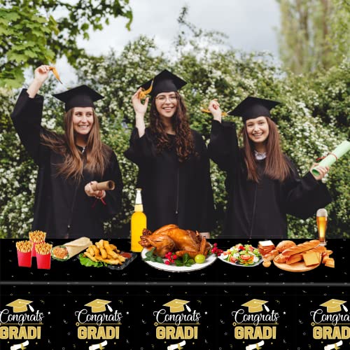 3Pcs Graduation Decoration Tablecloth Congrats Class Of 2023 Graduation Table Covers Black And Gold Grad Cap Tablecloth Rectangle Plastic Tablecloth For Grad Party Decorations And Supplies, 54 X 108In #TOP5
