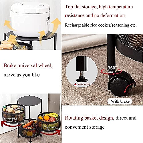 Cesta multicapa carrito de cocina cilíndrico con ruedas y estantes de 360° 3